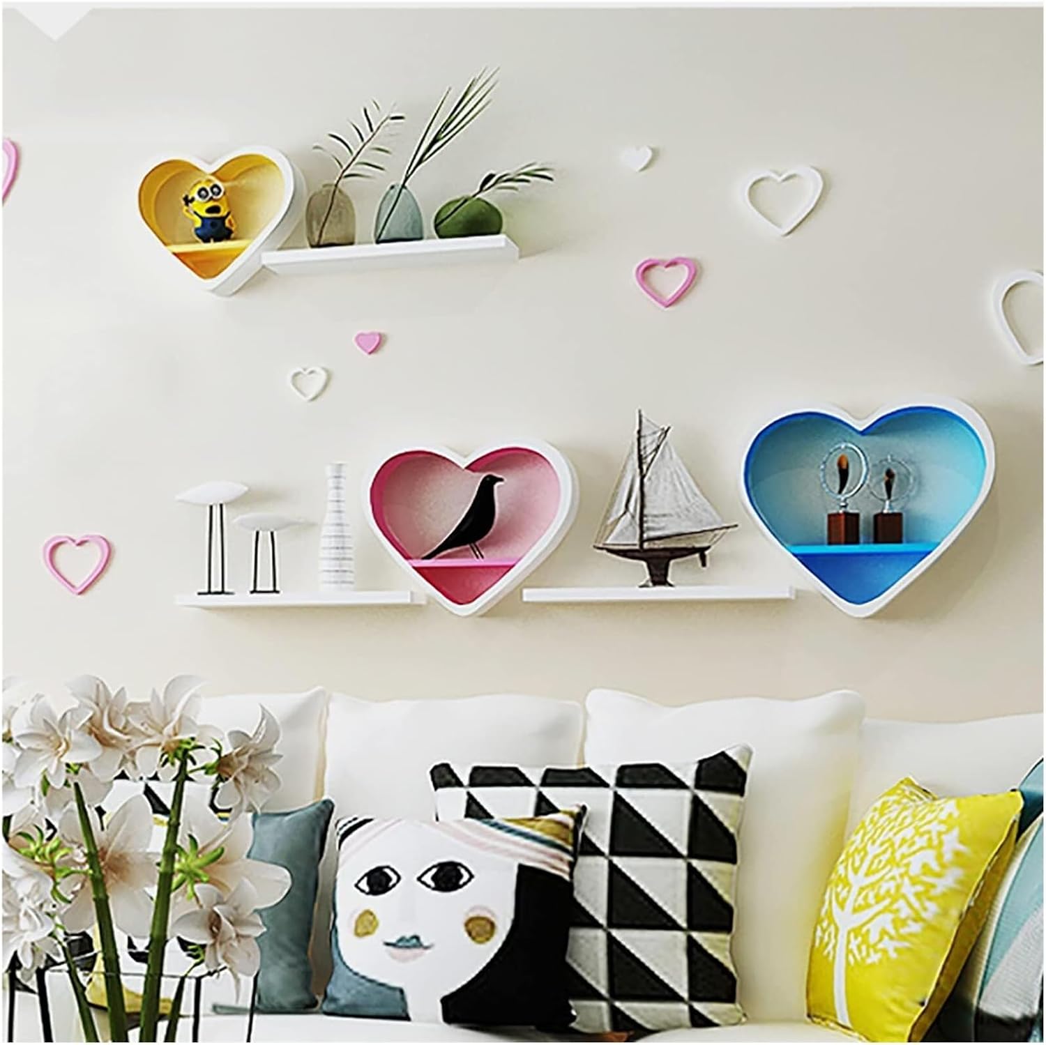 Heart Shaped Wooden Floating Shelves - Vintage Wall Mounted Display Racks, Cute Love-Shaped Wall Art Decor & Storage Organizer for Bedroom, Living Room, Nursery Gift(Colorful) image 3