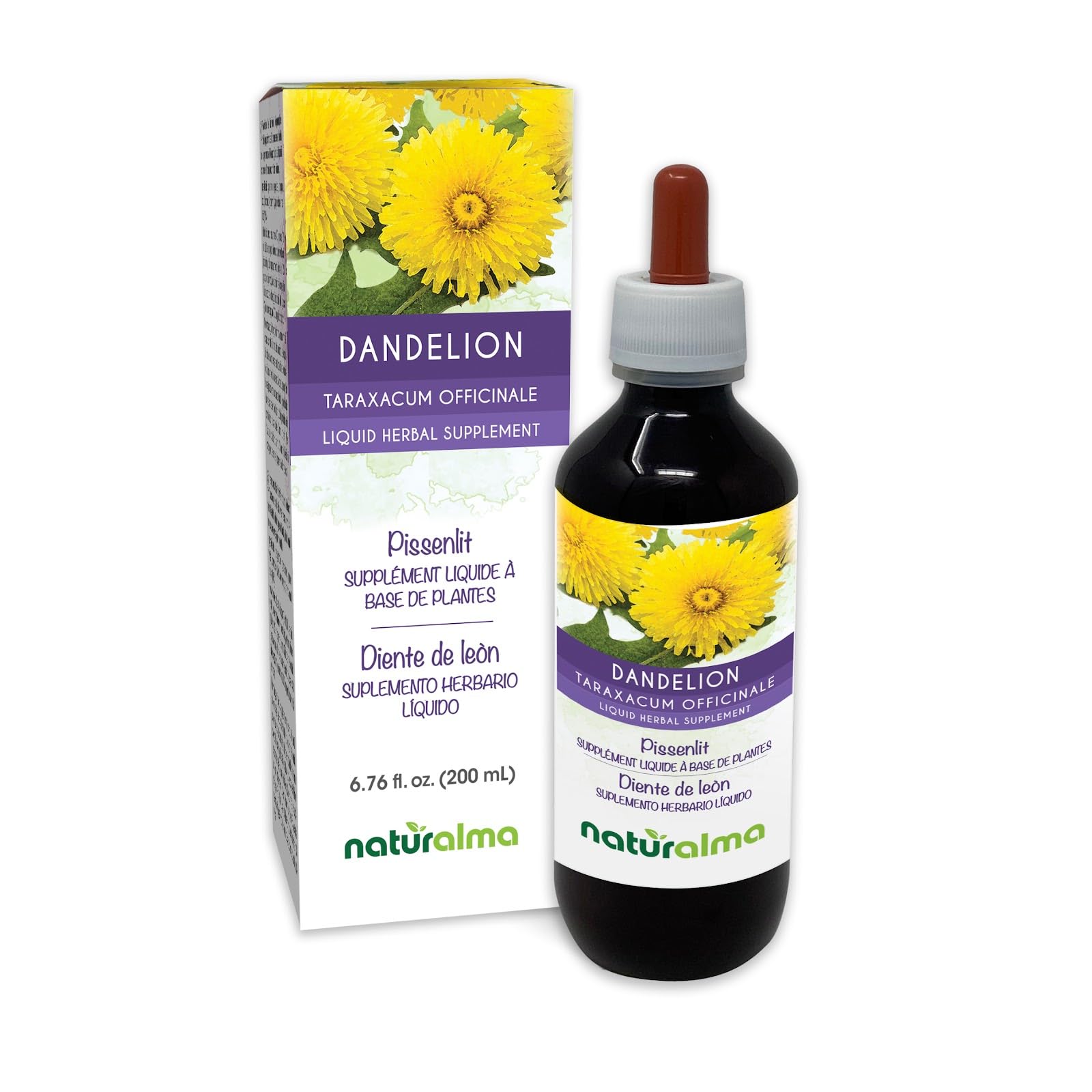 Naturalma Dandelion (Taraxacum officinale) Root and herb Alcohol-Free Tincture - 6.76 fl oz Liquid Extract in Drops - Herbal Supplement - Vegan 6.76 Fl Oz (Pack of 1)