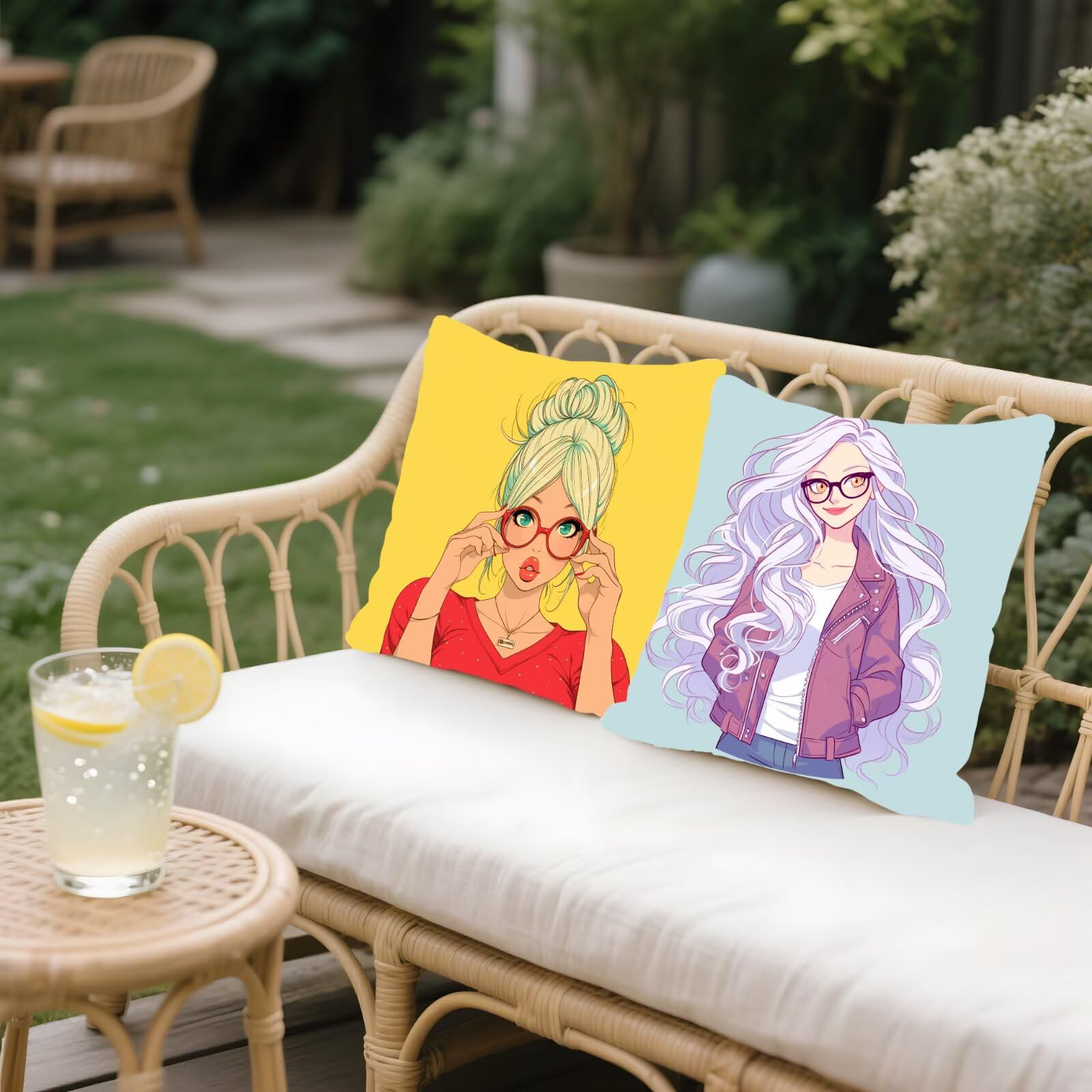 Cojines Sofa Fundas Cojines 50x50cm SúPer Suave Cojin Dibujos animados Chica Juego de 4, Fundas Almohada Impermeable Exterior, Interior Y Exterior Cojin Decorativos, Para SalóN Regalos NavideñOs P-97