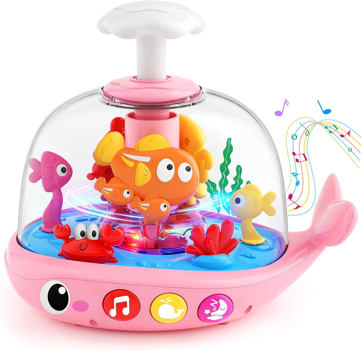 DUPHLAGT Baby Girl Toys 6-12 Months - Press & Spin Aquarium Light Up Musical Toy for Infant Toy 9-12-18 Months - Bilingual Learning Toddler Toys for 1 2 3 Year Old Boy Girl (Pink)