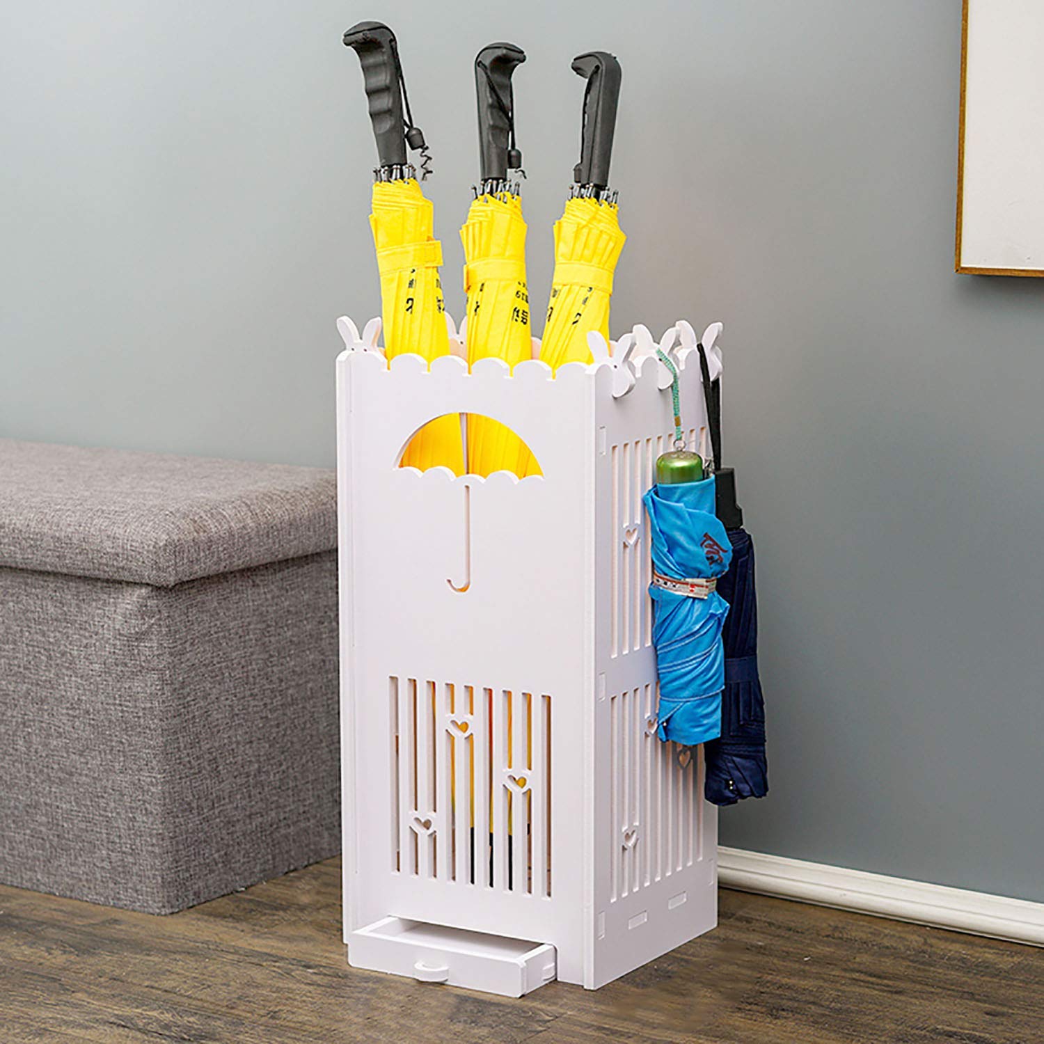 Porte-parapluie autoportant en maille géométrique ajourée avec plateau amovible