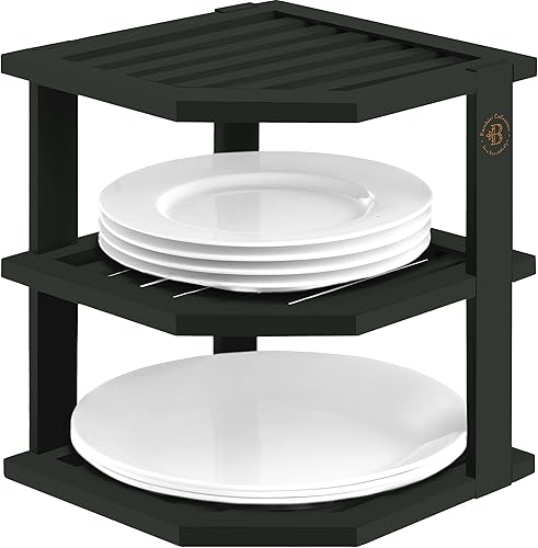Estante Organizador de Gabinete - Estante de Esquina de Bambú para Encimera de Cocina, Ahorrador de Espacio de Gabinete para Platos, Platos Hondos,