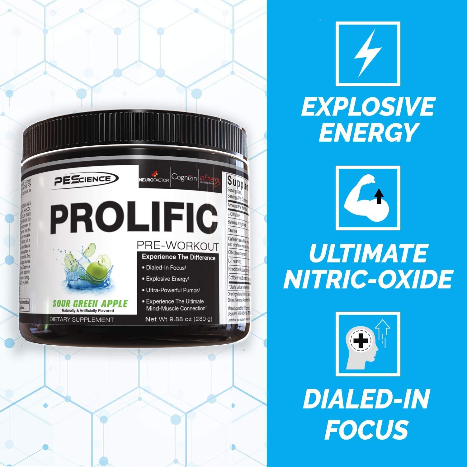 PeScience Prolific Pre Workout, Melon Berry Twist, 40 cucharadas