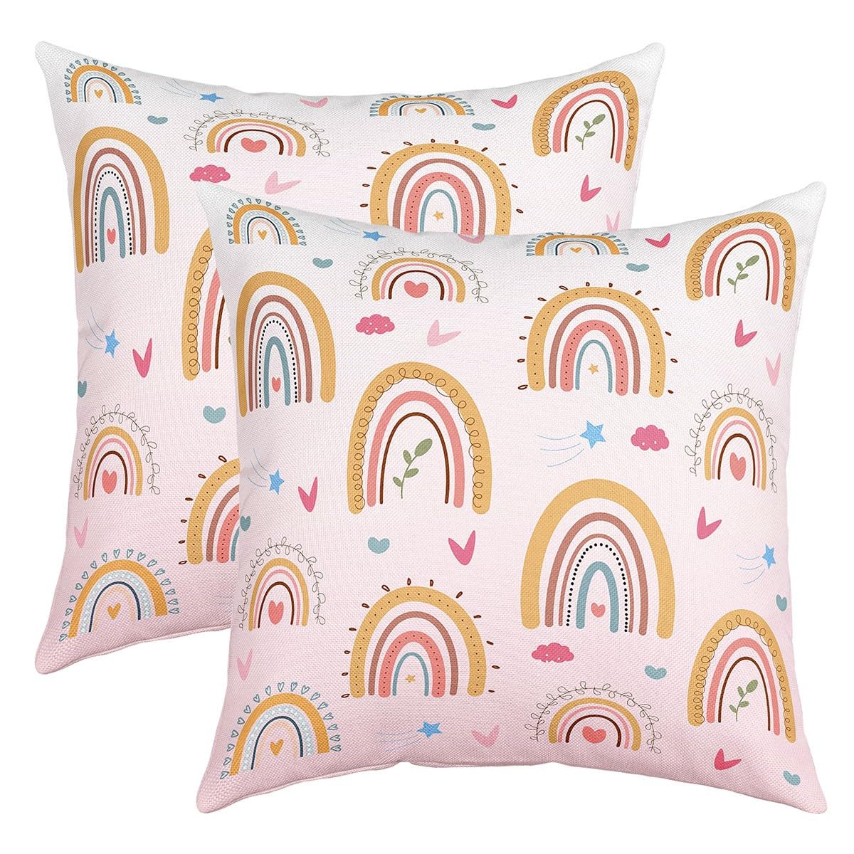 Homemissing Rainbow Pillow Cases Cushion Covers Rainbow Decorations Pillow Cases Cushion Covers Set Colorful Floral Cushion Covers Light Pink Throw Pillow Covers 24x24 Inch Set of 2 for Kids Adults
