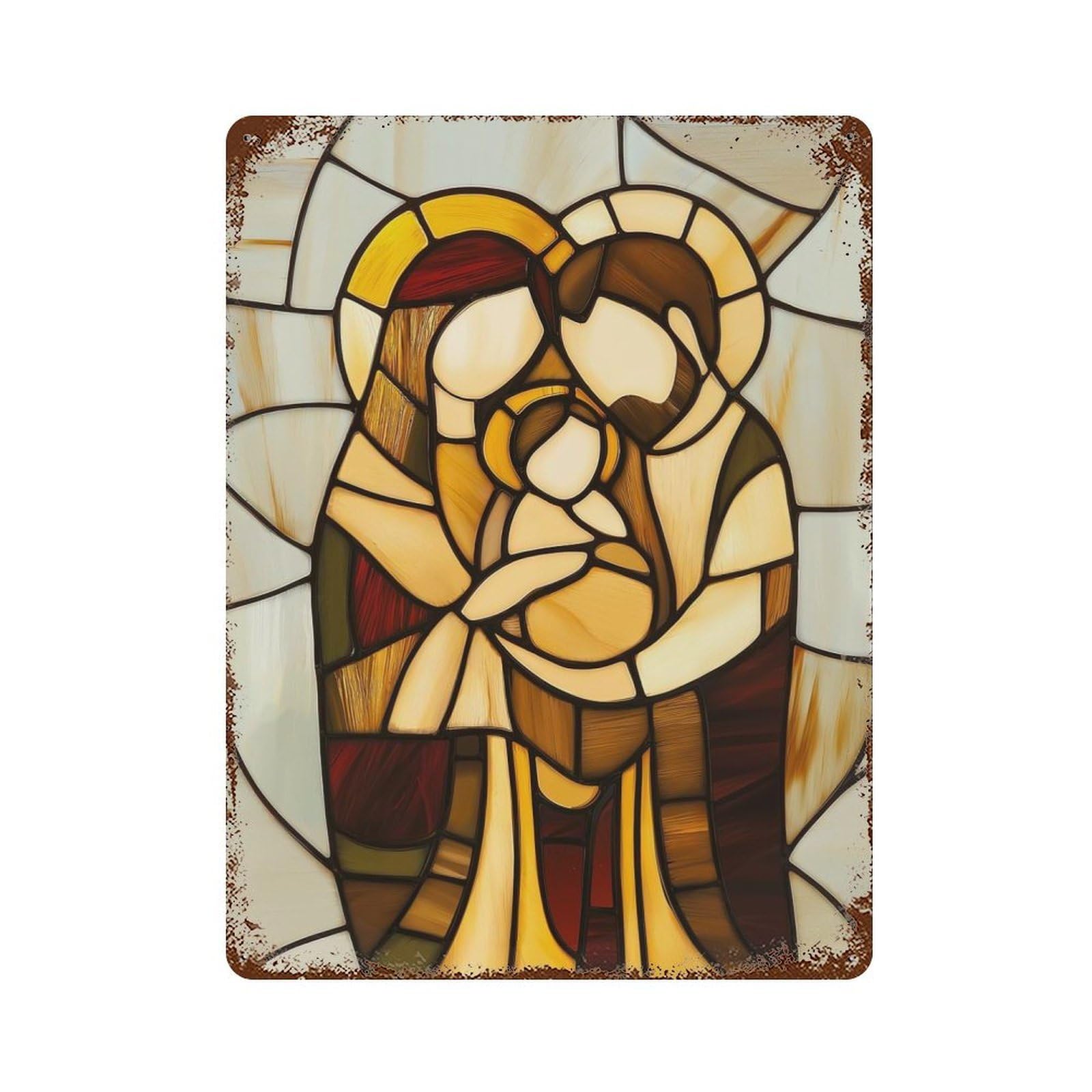Stained Glass Holy Family Rusty Metal Tin Sign 15.7"x11.8", for Pub, Kitchen And Man Cave Decor, Farmhouse Wall Decor