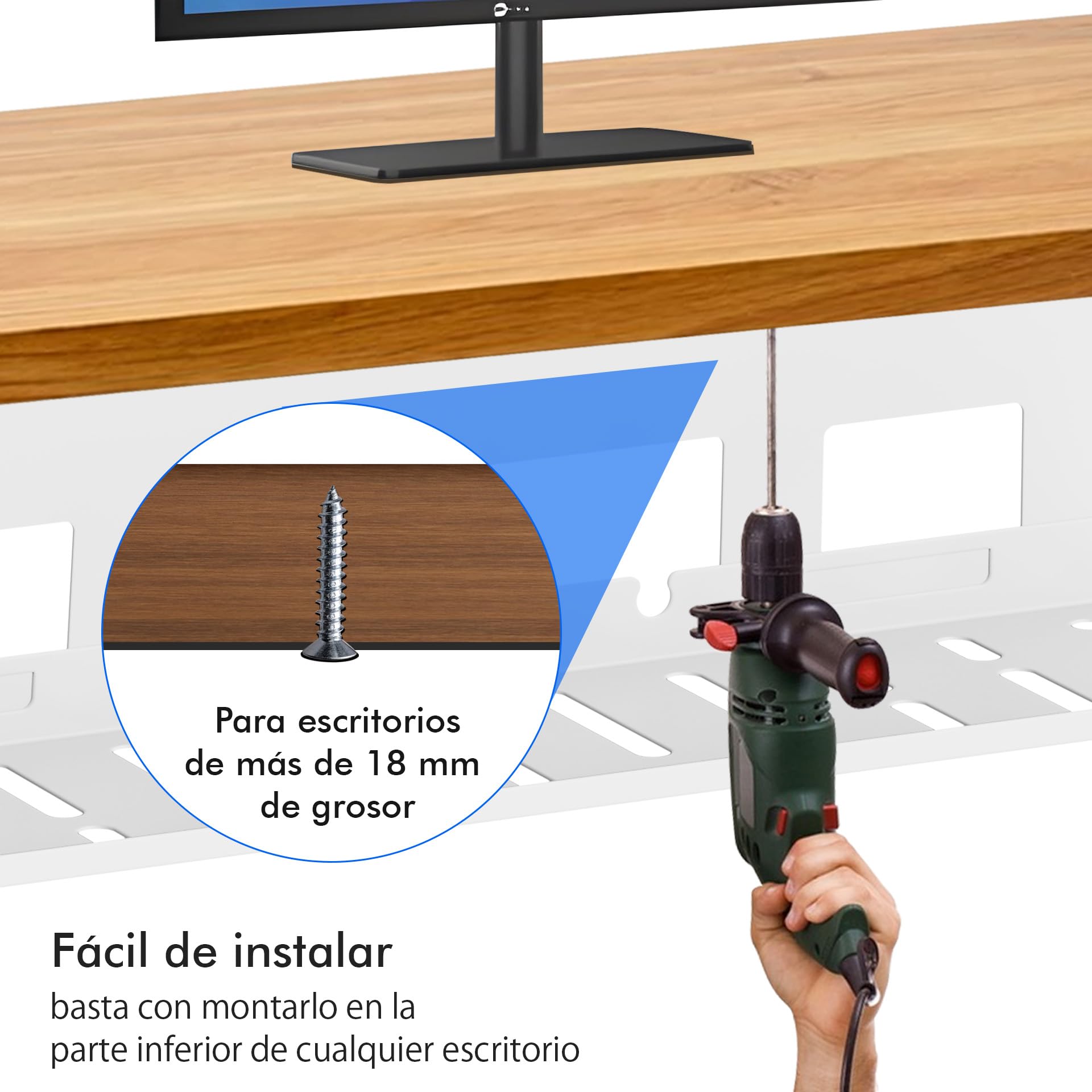 Mimoke Set de organización para cables - Paquete de 2 en acero negro Organizador de cables para escritorios de pie, caja para cables y enchufes, revestimiento en polvo, montaje fácil (Blanco)