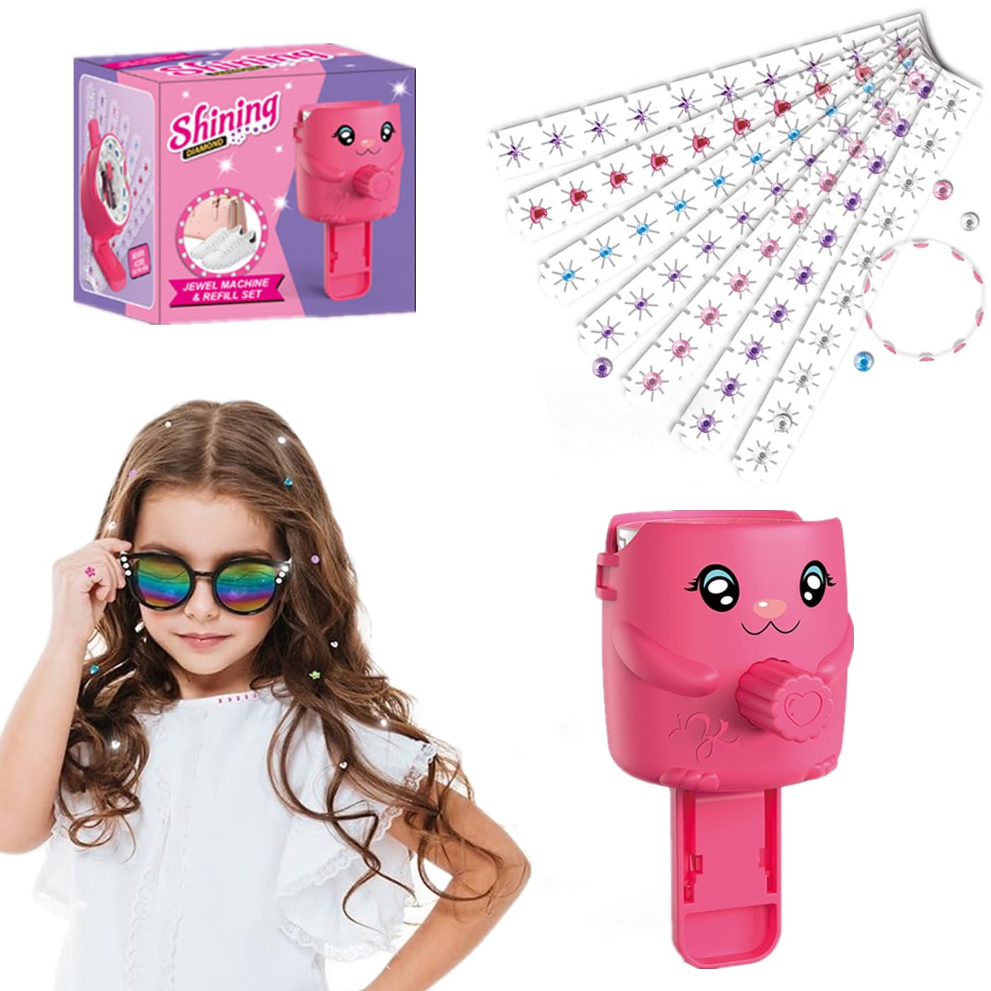 Hair Gem Stapler with Kit 12pcs Gem Patch(120pcs Color Gem) for Girl Quick Hair Gems for Teens Girl Hair Dressing Braid Gem Stamper Hair Stylish