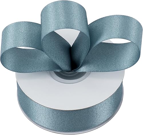 HUIHUANG Cinta gruesa azul polvorienta de 1 pulgada, cinta de satén brillante de lujo, extra densidad, cinta azul gris para envolver regalos,