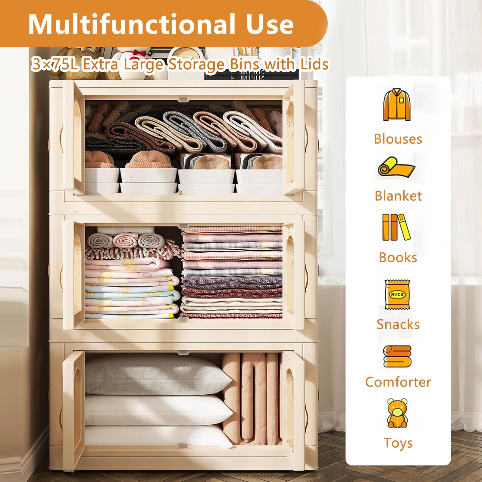 Armadio Pieghevole Plastica 3 Scatole 75L Con Ruote - Organizzazione Cameretta E Casa - Foto 3