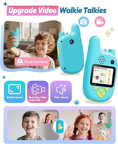 Miniatura 2 de Walkie Talkies de video para niños, paquete de 2 juguetes recargables Walkie-Talkies, cámara dual y cambiador de voz, regalos para niños y niñas de