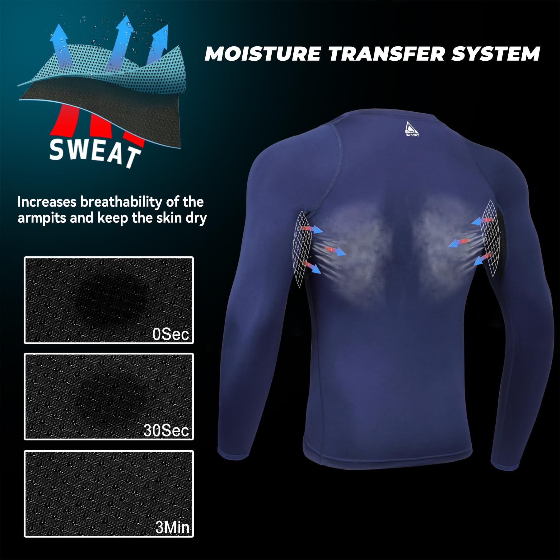 AMZSPORT 2 Pezzi Maglia Compressione Uomo Maglietta Termica Manica Lunga Maglie Sportiva Shirts Traspirante da Asciugatura Rapida Camicia Fitness Palestra