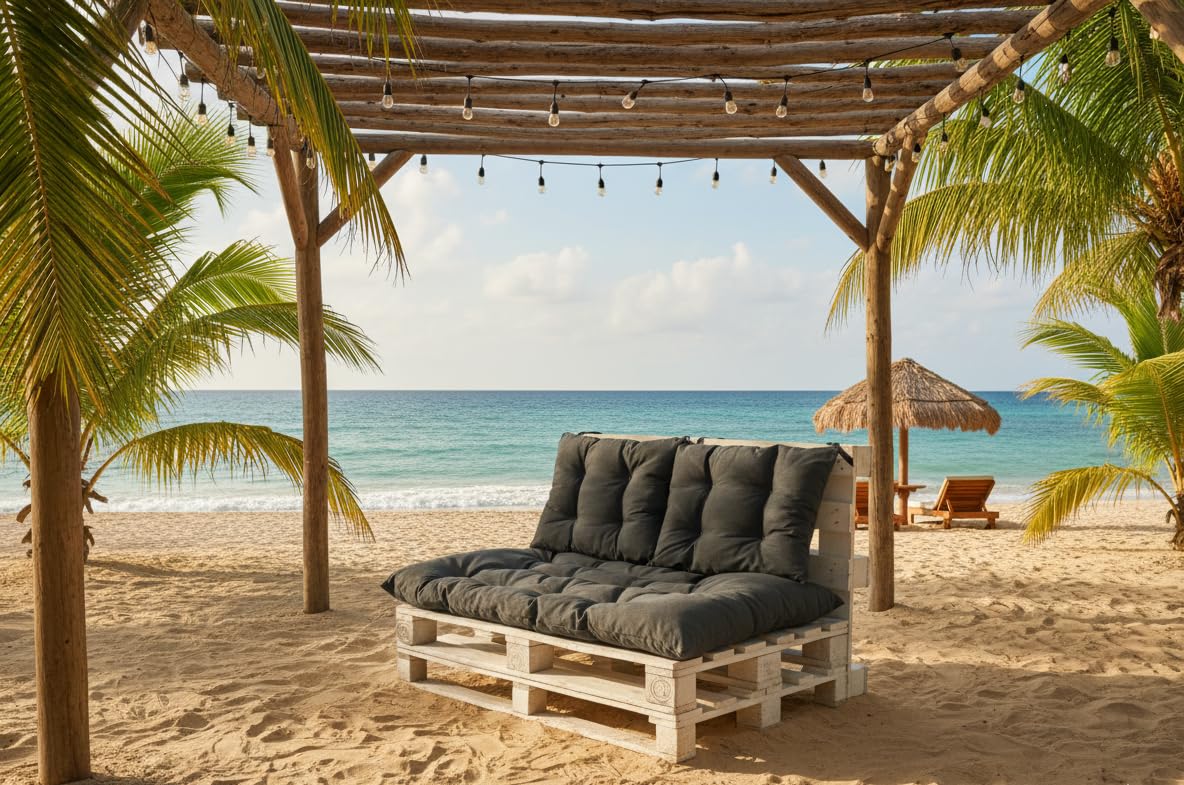 Cojines para Palets 120x80 Juego de 3 Piezas – Colchonetas Acolchadas para Palets de Madera, Cojines Exterior e Interior para Sofá Palet Jardín Terraza Balcón (Negro)