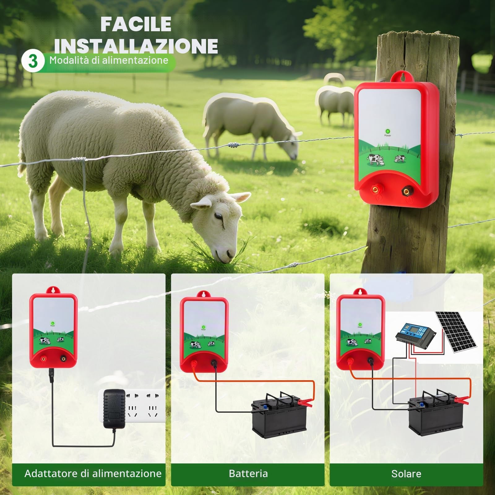 Elettrificatore Per Recinto Elettrico 10Km 12V 1.5J Per Animali Cane Cinghiale Cavalli Pecore