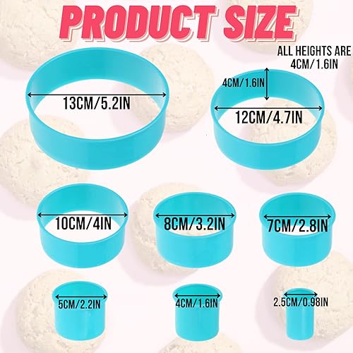 Miniatura 2 de Crethinkaty Cortador de galletas redondo de 5.2 pulgadas para hornear, juego de 8 cortadores redondos de galletas para hacer pasteles de rosquilla