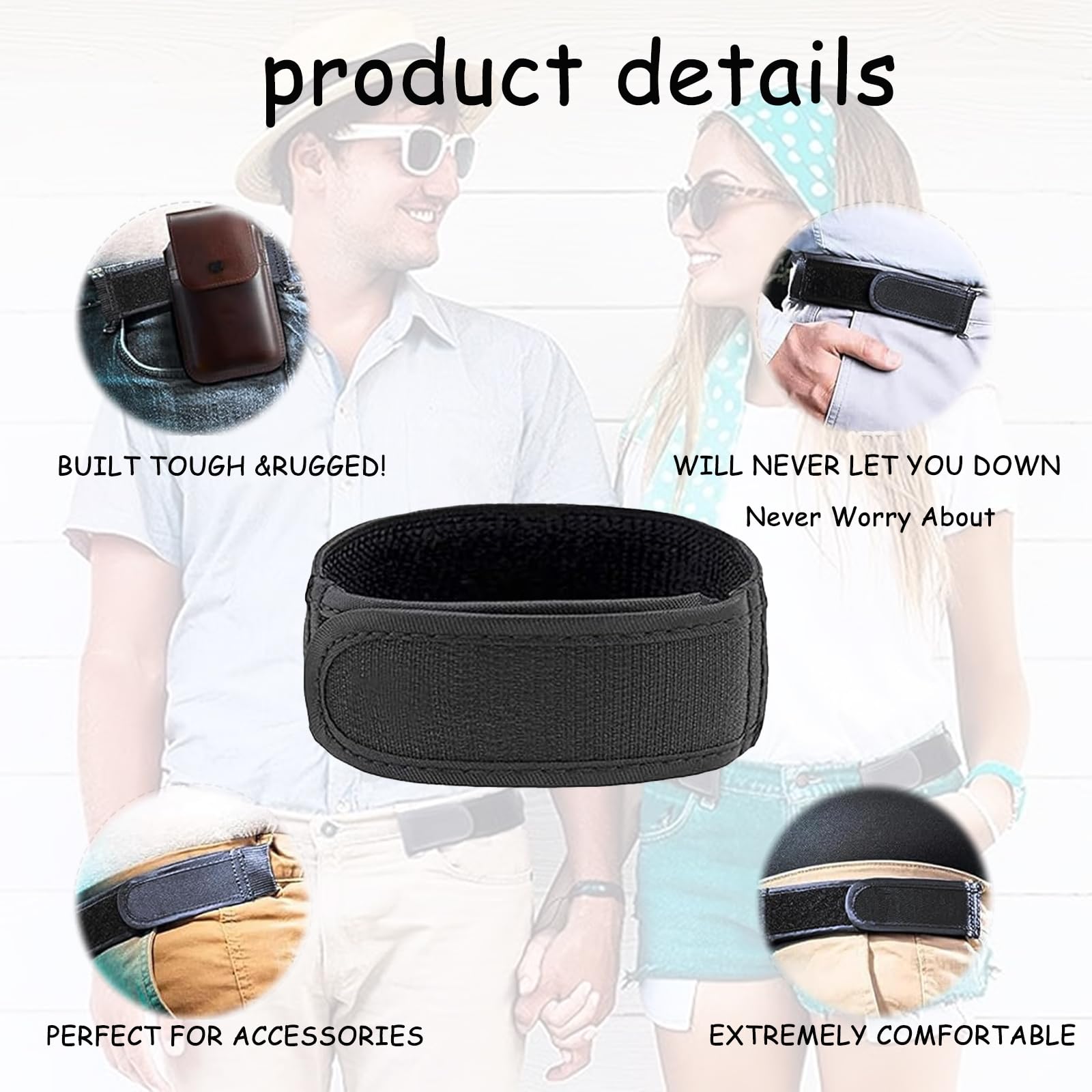 2 Pack Elastic Belt For Men, Black Stretchable Belt Without Buckle, Adjustable Waist Belt For Pants Jeans Shorts, Comfortable Formal Belt For Travel Work Daily Wears, 41cm x 4cm x 1.2cm 1