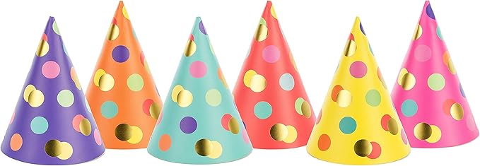 PartyDeco Hütchen Dots Mix 16cm 6 Stk. Geburtstagsfeier Geburtstagshüte Happy Birthday Party Dekoration