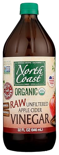 NORTH COAST Vinagre de sidra de manzana crudo orgánico sin filtrar, 32 FZ
