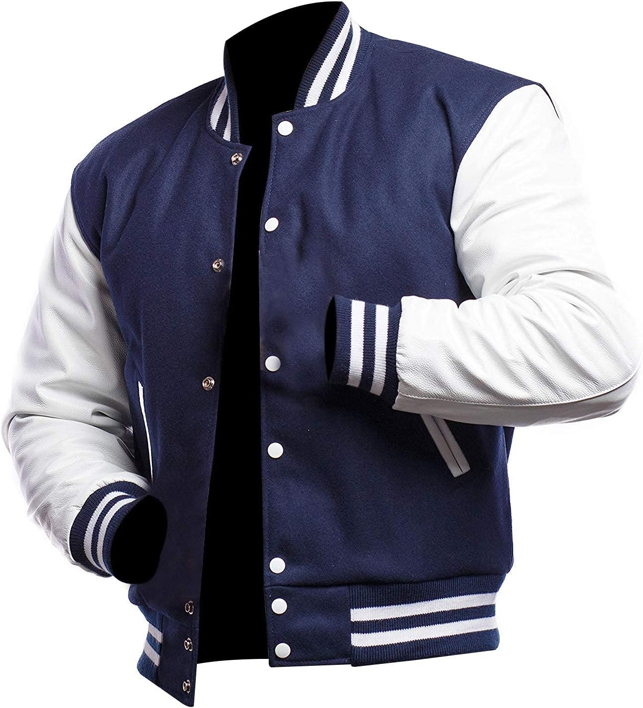 Men's Varsity Letterman Jacket - High School College Baseball Bomber Jacket Wool + Faux Leather Jacket Men