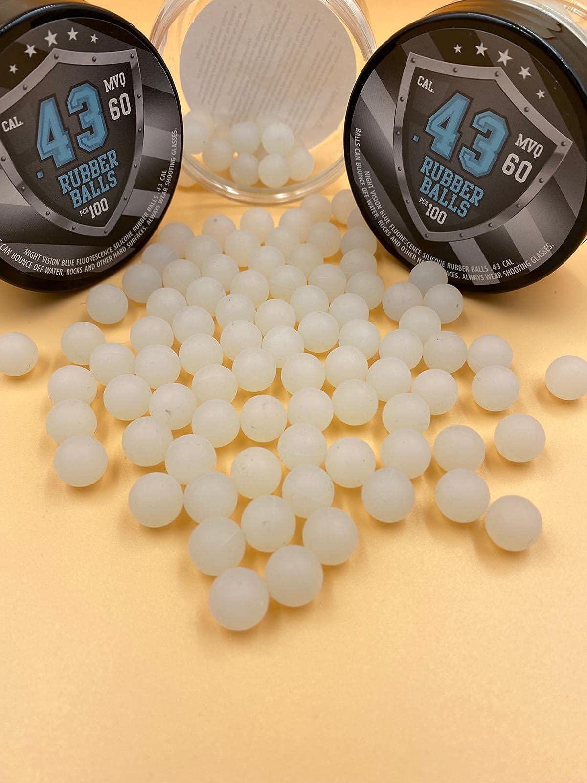 SSR 100 x Blue Night Vision Fluorescent Silicon Rubber Balls Paintballs Glowing in The Dark in 43 Cal. - Boules en Caoutchouc rougeoyantes en Bleu foncé
