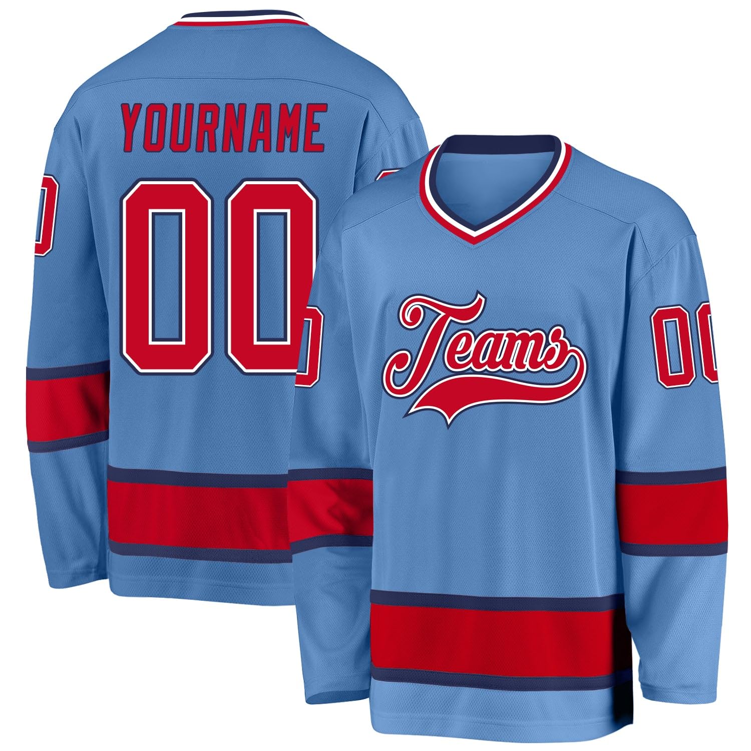 Custom Name Team Name Number White Navy-Gray Hockey Jersey Personalized V-Neck Sports Hockey Jersey for Men Women Youth