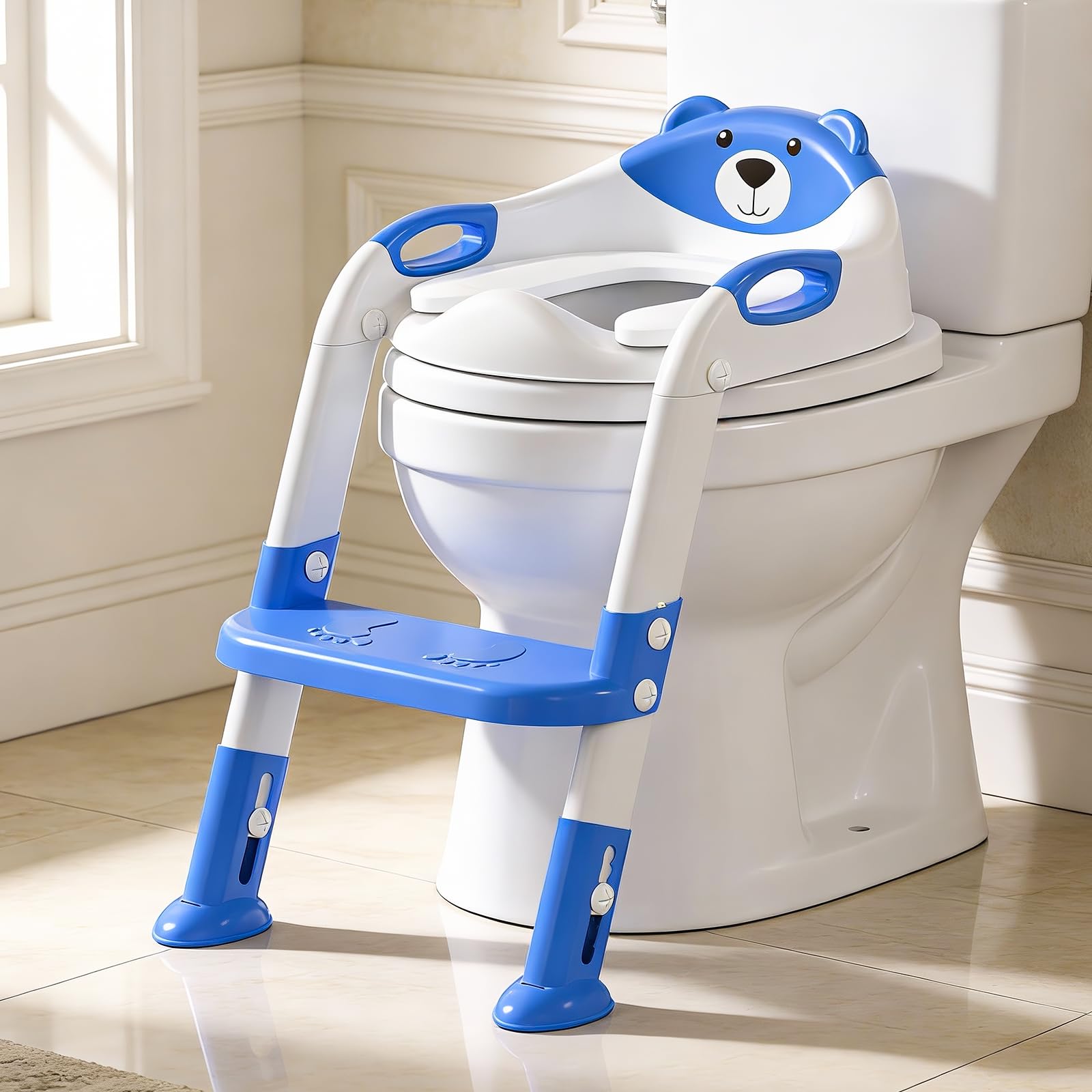 Potty Training Seat ,SKYROKU Potty Training Toilet with Step Stool Ladder, for Kids Boys Girls Toddlers - Comfortable Safe Potty Seat with Anti-Slip Pads Ladder (8838-DarkBlue)