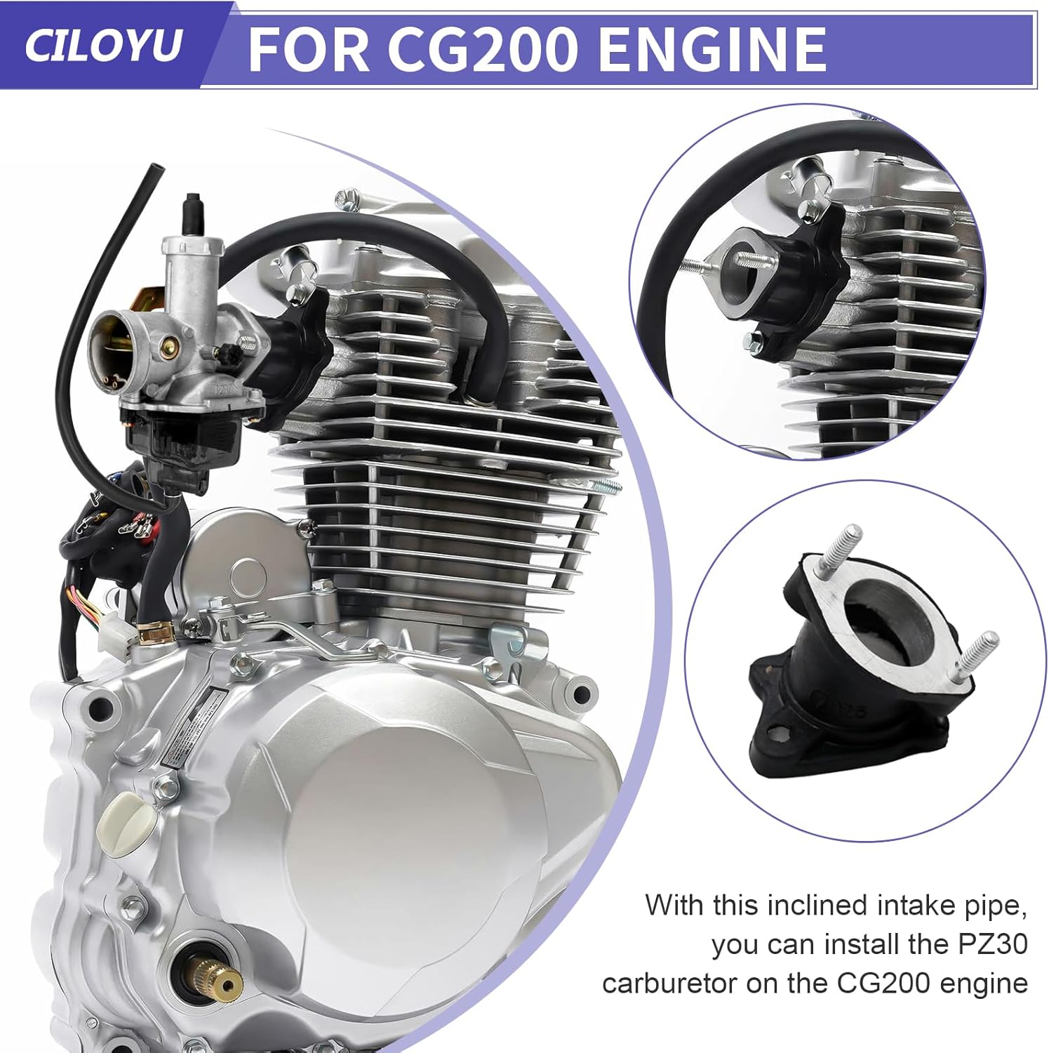 PZ30 Carburetor 30mm Carb Kit with Intake Manifold Compatible with GX390 GX340 GX270 GX240 Predator 420 301cc Engine Mini Bike Go Kart Cart CG 200cc 250cc Roketa Sunl JCL Chinese ATV Quad Parts