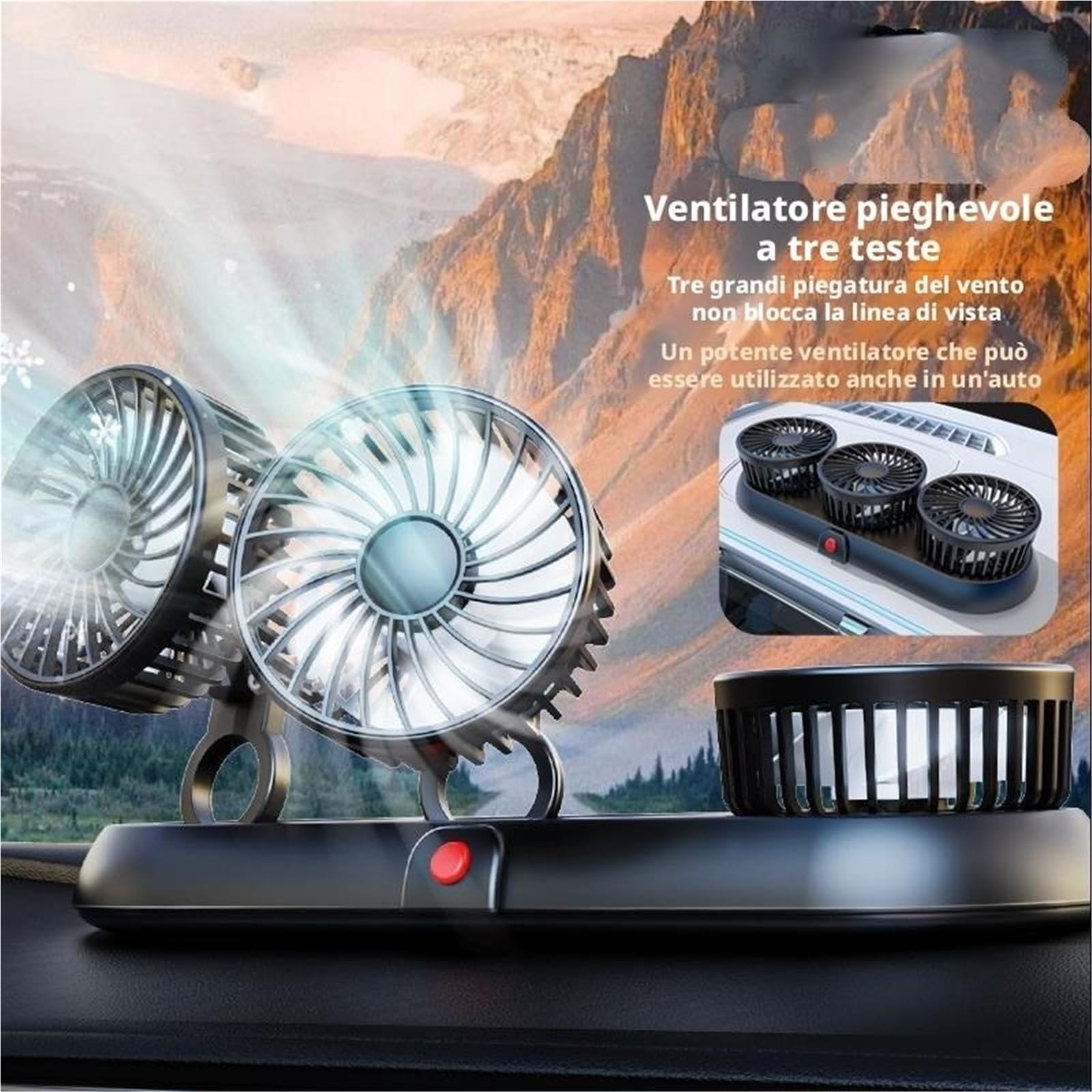 Ventilatore Pieghevole Per Auto Volodya A 3 Teste - 3 Velocità Regolabili, USB 5V/accendisigari 12V/24V, Raffreddamento ABS A Basso Rumore Per Camion/scrivanie Da Ufficio(Black white (USB/5v))