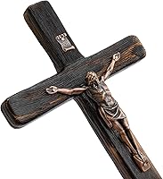 Vista 3 de Asterom Rustic Crucifix Wall Cross - Handmade Wooden Catholic Crucifix Unique Charred Oak Technique - 12 Inch