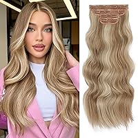 Vista 33 de Extensiones de cabello con clip de Vigorous, extensiones de cabello ondulado de color rubio ceniza mezclado con rubio decolorado, extensiones
