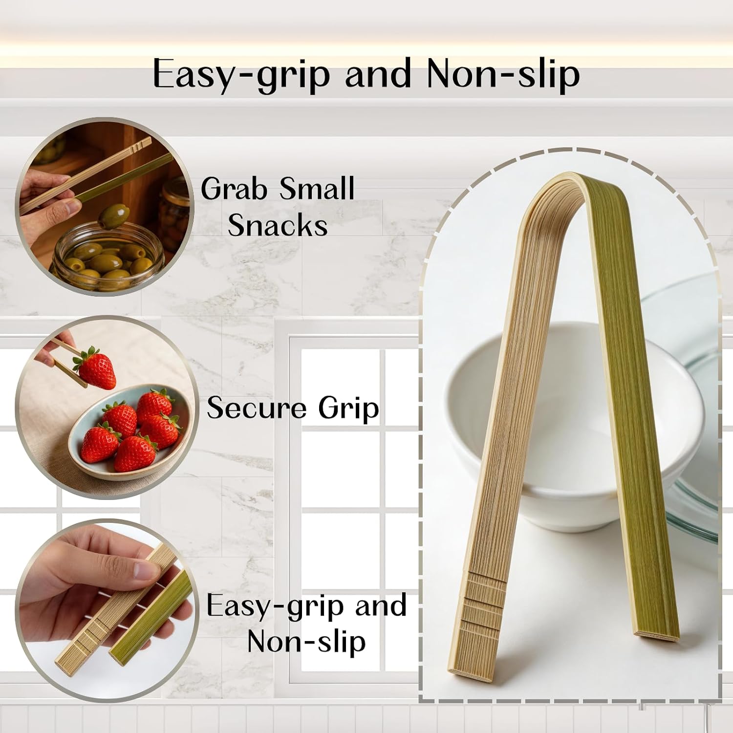 Beyert 30 Pack Bamboo Tongs 4 Inch Non Slip For Toast Deli