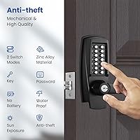 Vista 2 de Cerradura de Puerta de Entrada Sin Llave con Manija - Sin Baterías Cerradura de Puerta Comercial con Teclado - Fácil de Instalar y Usar - Resistente