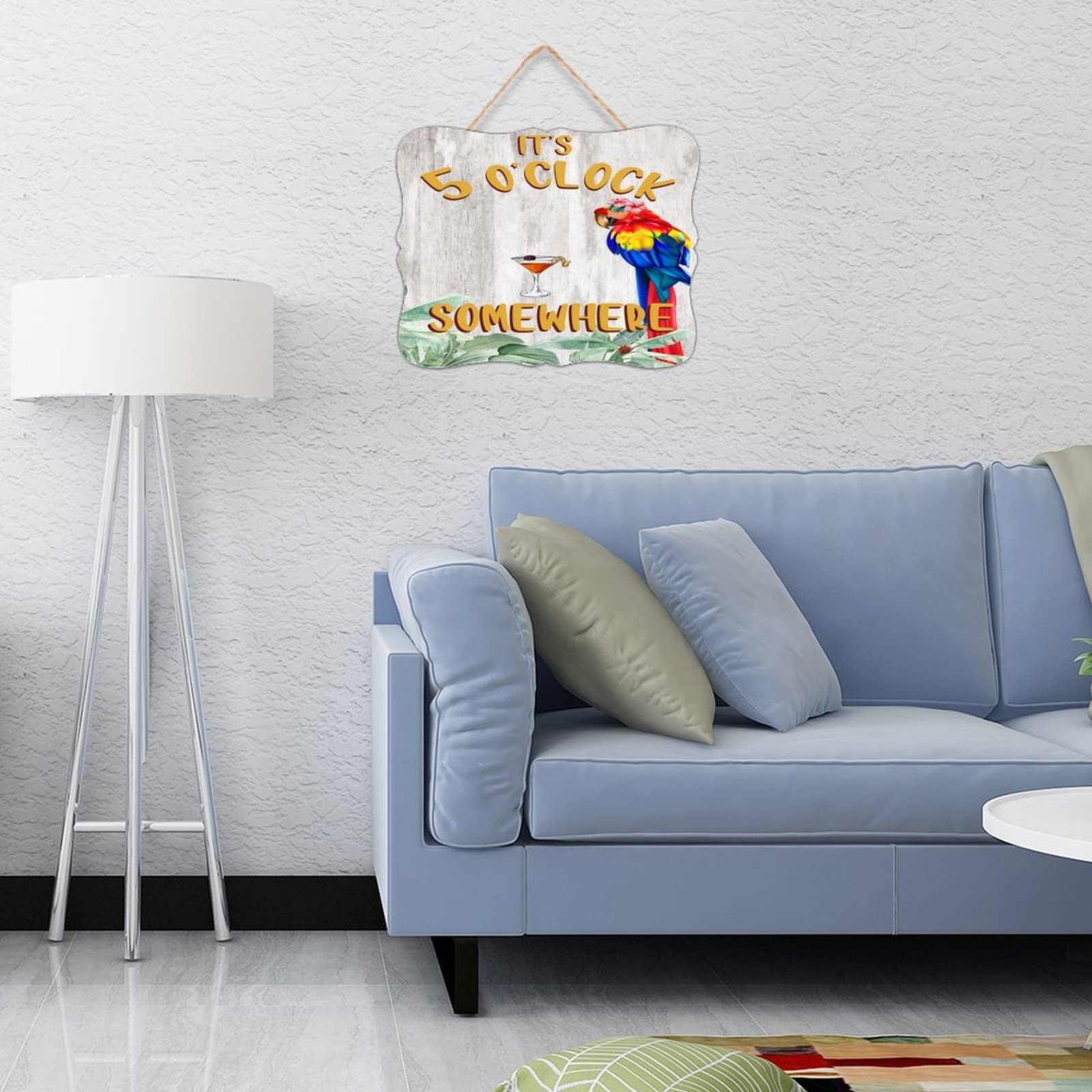 Cartello In Legno Decorativo \"It's Five O'Clock Somewhere\" – Targa Dipinta Con Pappagallo E Fenicottero Per Portico E Casa