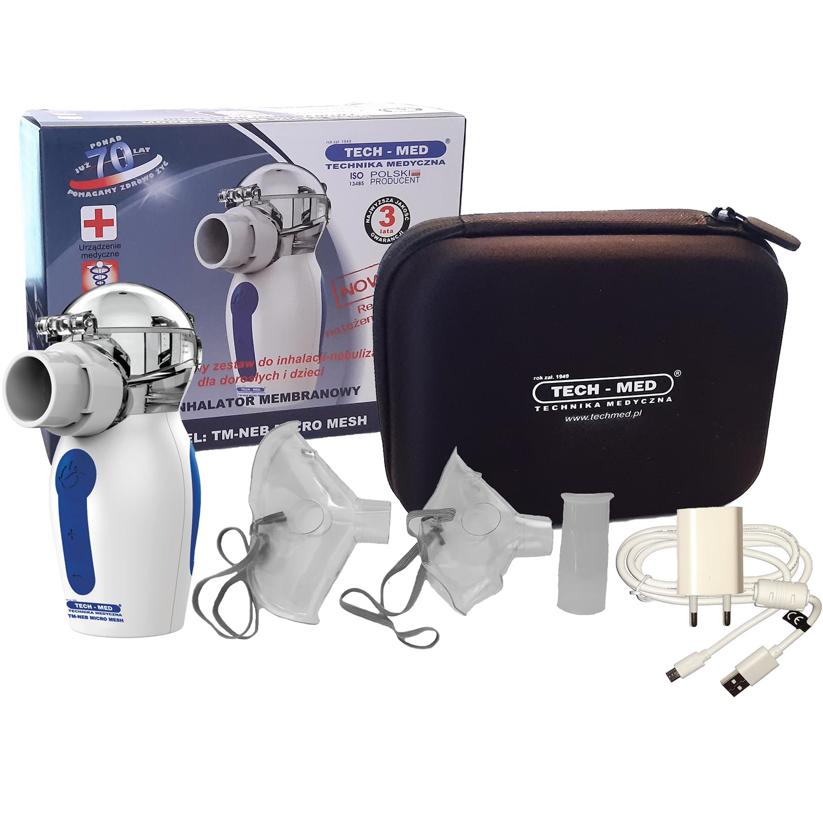 TECH-MED - Membran Inhalationsgerät TM-NEB MICRO MESH, Inhalator Erwachsene Kinder, Ideal für die ganze Familie,