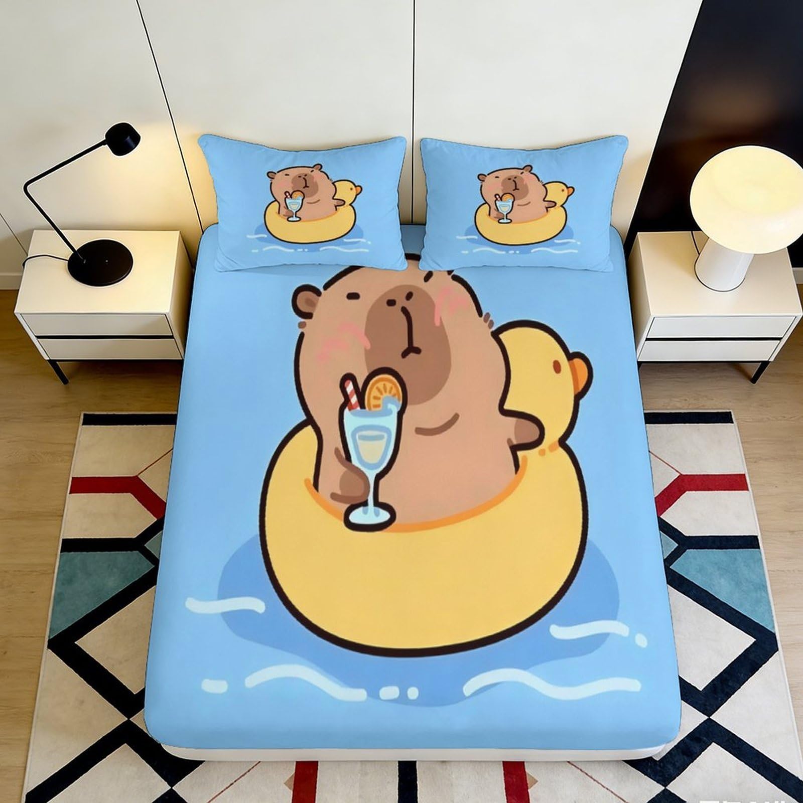 3D Printed Cartoon Animal Fitted Sheet Microfiber Deep Pocket Elastic Hem Cartoon Animal Mattress Fitted Cover for Bedroom 90x200x25cm