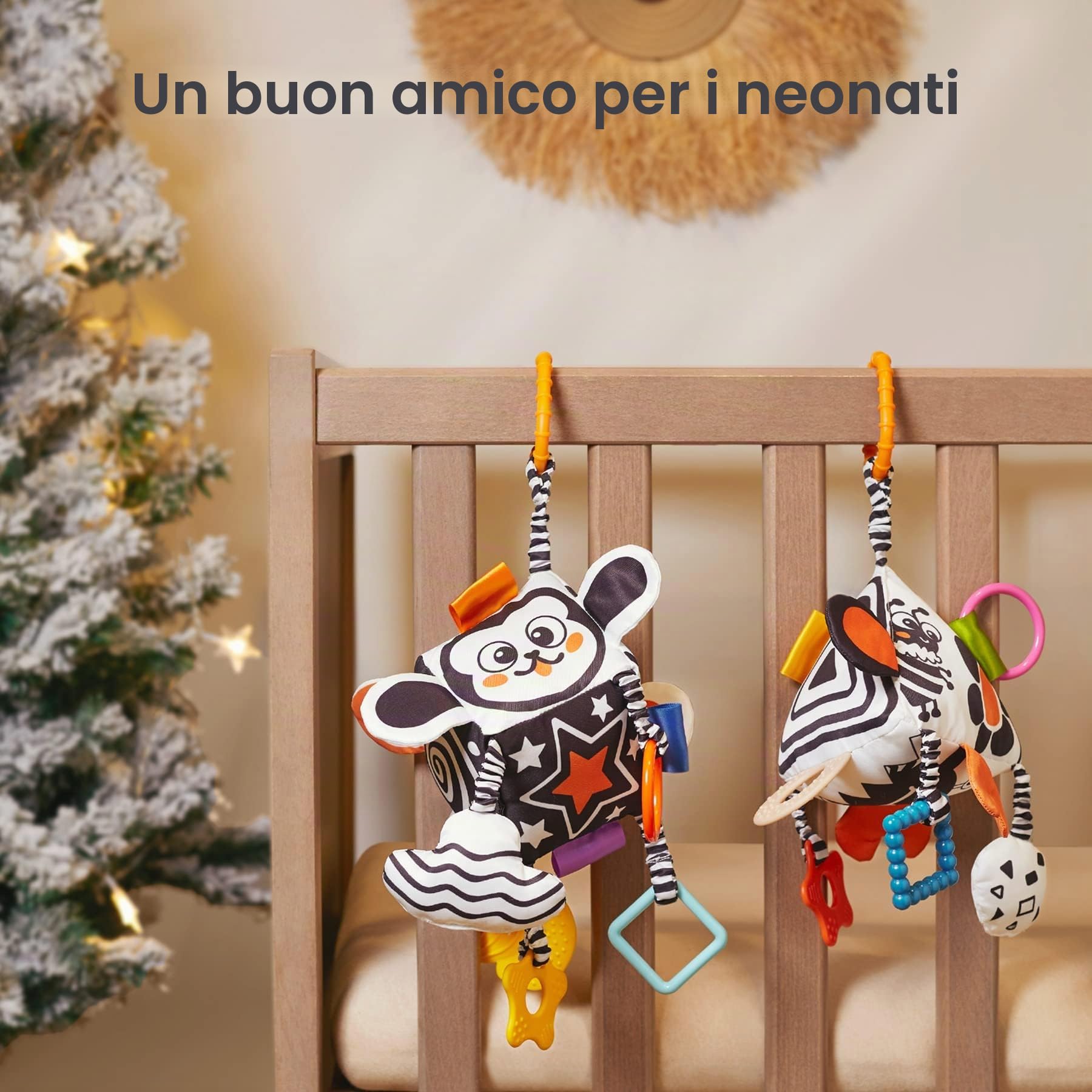 TUMAMA Kids Giocattoli per Neonati ad Alto Contrasto, Giocattolo da Appendere al Passeggino per Bambini Piccoli, Sonagli Morbidi e Sensoriali, Regalo Bianco e Nero per Neonati 0 3 Mesi