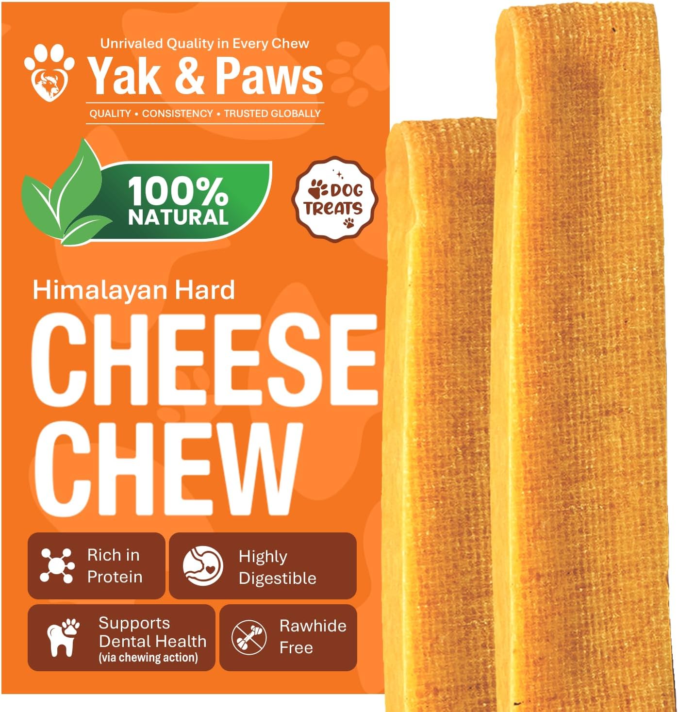 Yak & Paws Gold Yak Cheese Himalayan Dog Chews 9.2-10.6 oz (Large - 1 Bar) | Dog Treats Large Breed | Odorless and Great for Oral Health | Long Lasting | High Protein | Dental Sticks