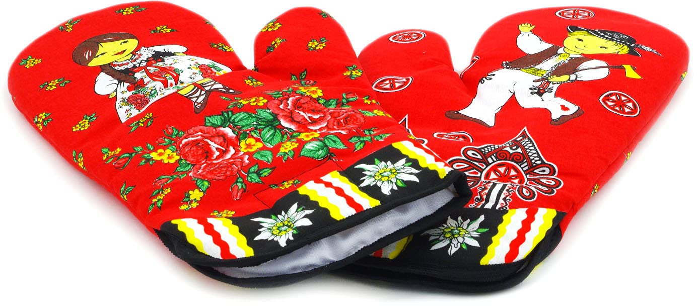 Polish Pottery Mittens for Oven (Folk Couple Theme) + Certificate of Authenticity