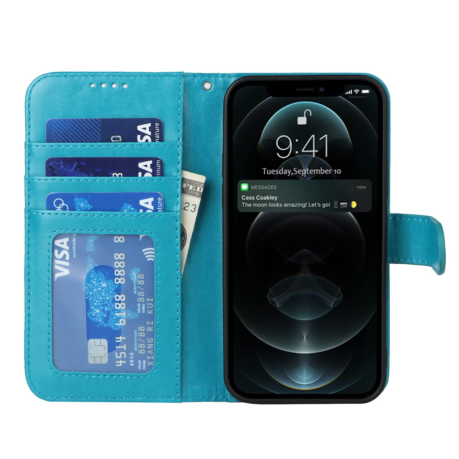 ELTEKER Handyhülle iPhone 12, iPhone 12 Pro Hülle, [3 Kartenfächer] [Magnet Verschluss] Leder Eleganter Prägung Schutzhülle Ledertasche Klapphülle Hülle für iPhone 12/12 Pro, Blau
