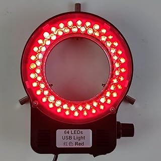 USB Color 64 LED Ring Light Source Illuminator Lamp Adjustable Monocular Trinocular Stereo Video Microscope Lens Camera (Red)