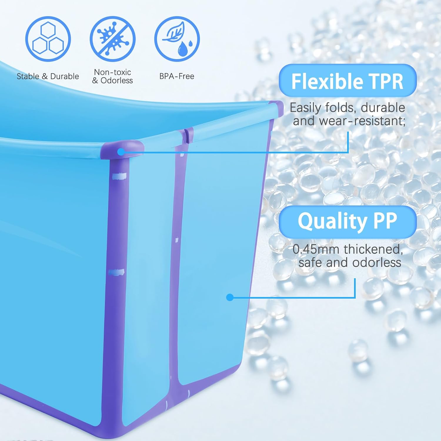 FHTONGE 49Gal/186L Collapsible Extra Large Dog Bathtub with Drainage, Thicken Portable Shower Bucket for Big Dog Indoor/Outdoor Bathing Camping, Freestanding Surround Pet Large Soaking Barrel Bule