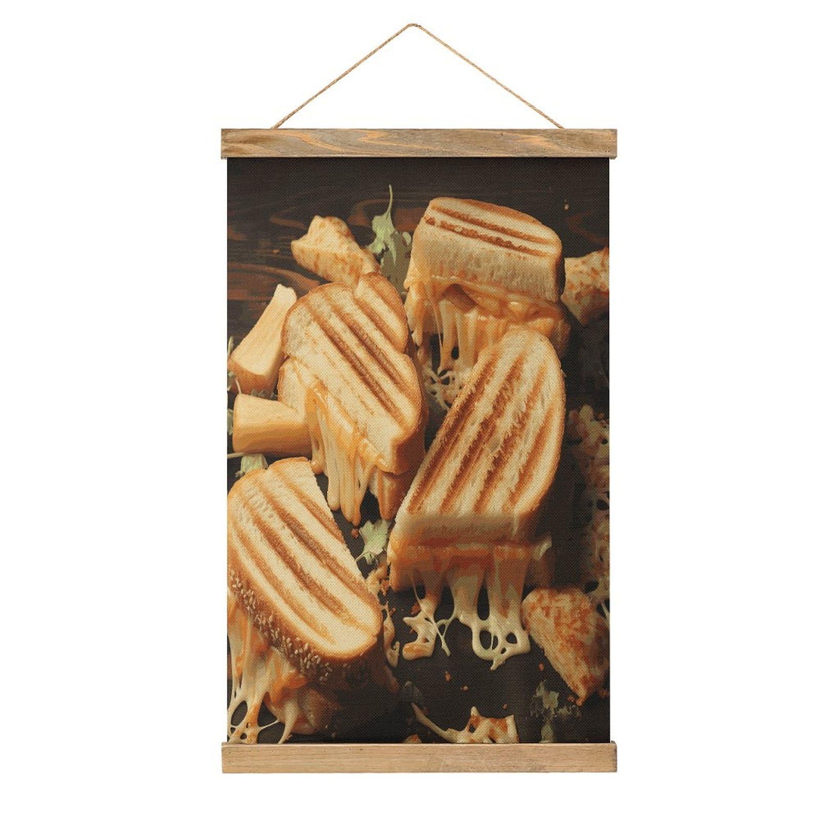JTREHY Cheese Sandwiches Linen Hanging Painting Vintage Poster Wall Art Prints Personality Style Wall Hanging Poster for Living Room Office Bedroom Decor Frame 13.2 X 20.47 Inch