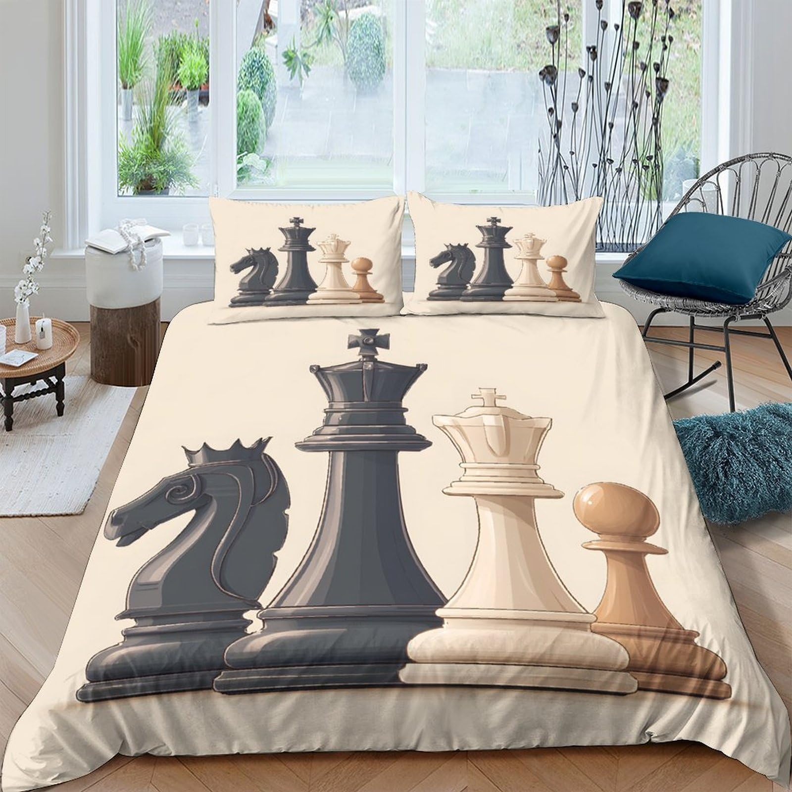 Ctjqhvkz Style-8 3D Printed Chess Pieces Fitted Sheet Microfiber Soft Anti-Slip Board Game Bed Cover For Bedroom Dorm Decor Single（135X200cm）
