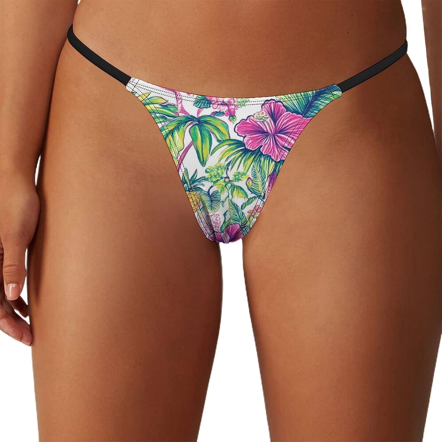 Tropical Pineapples Toucans Palm Leaves Women's G-String Thong Underwear T-Back Panties Low Rise Underpants