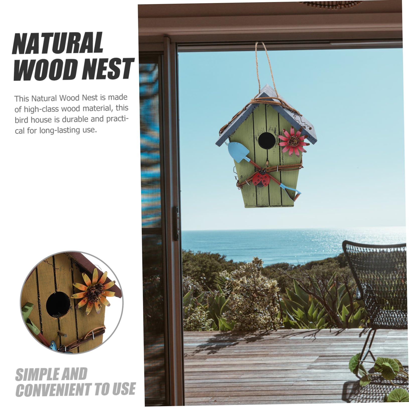 Toyvian 2piezas Casitas para Pájaros De Madera Natural Nido Colgante Asa para Jardín Hogar para Pájaros Decoración para Jardín