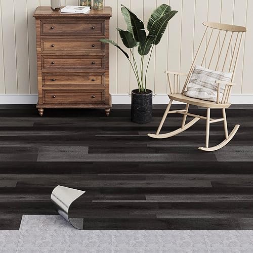 Oxdigi Azulejos de madera impermeables para despegar y pegar, azulejos de vinilo autoadhesivos, calcomanías de suelo de bricolaje, suelos vintage
