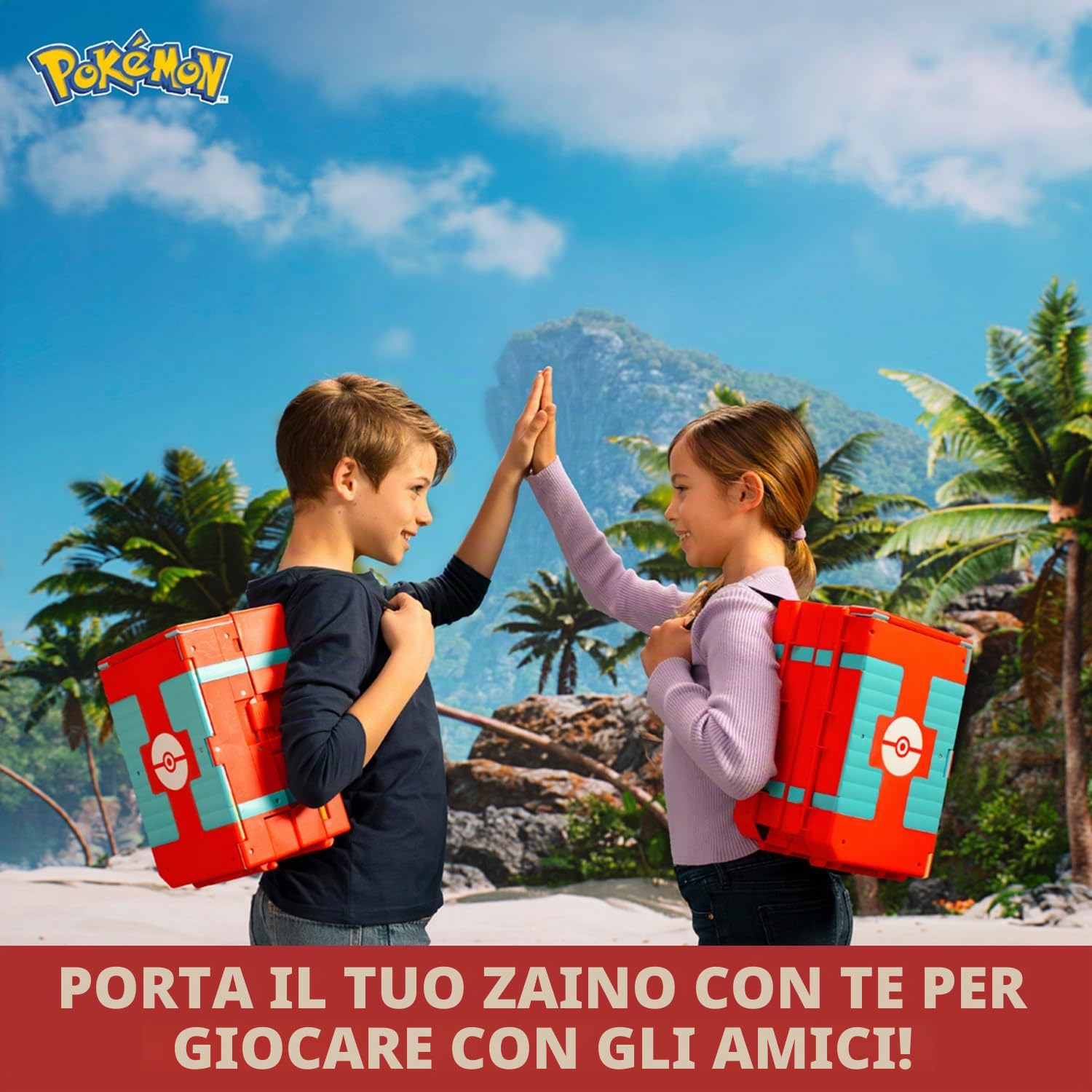 BANDAI - Pokémon - Zaino da Allenamento da Spiaggia - Universo di Gioco Pokémon con Mini Giochi - Borsa Che Si trasforma in Un Parco Giochi Spiaggia - Statuetta Pikachu Inclusa - Cofanetto Giocattolo