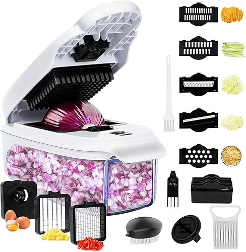 Miniatura 9 de Picador de verduras 13 en 1 Picador de cebolla · Picador de verduras con recipiente · Picador de ensalada · Cortador de patatas – Regalo para