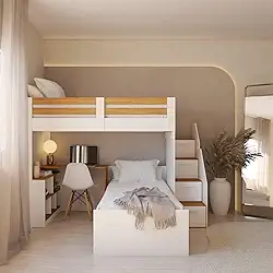 Beliche Multifuncional Solteiro Adulto com Escrivaninha Star Office Casatema Branco/Freijó