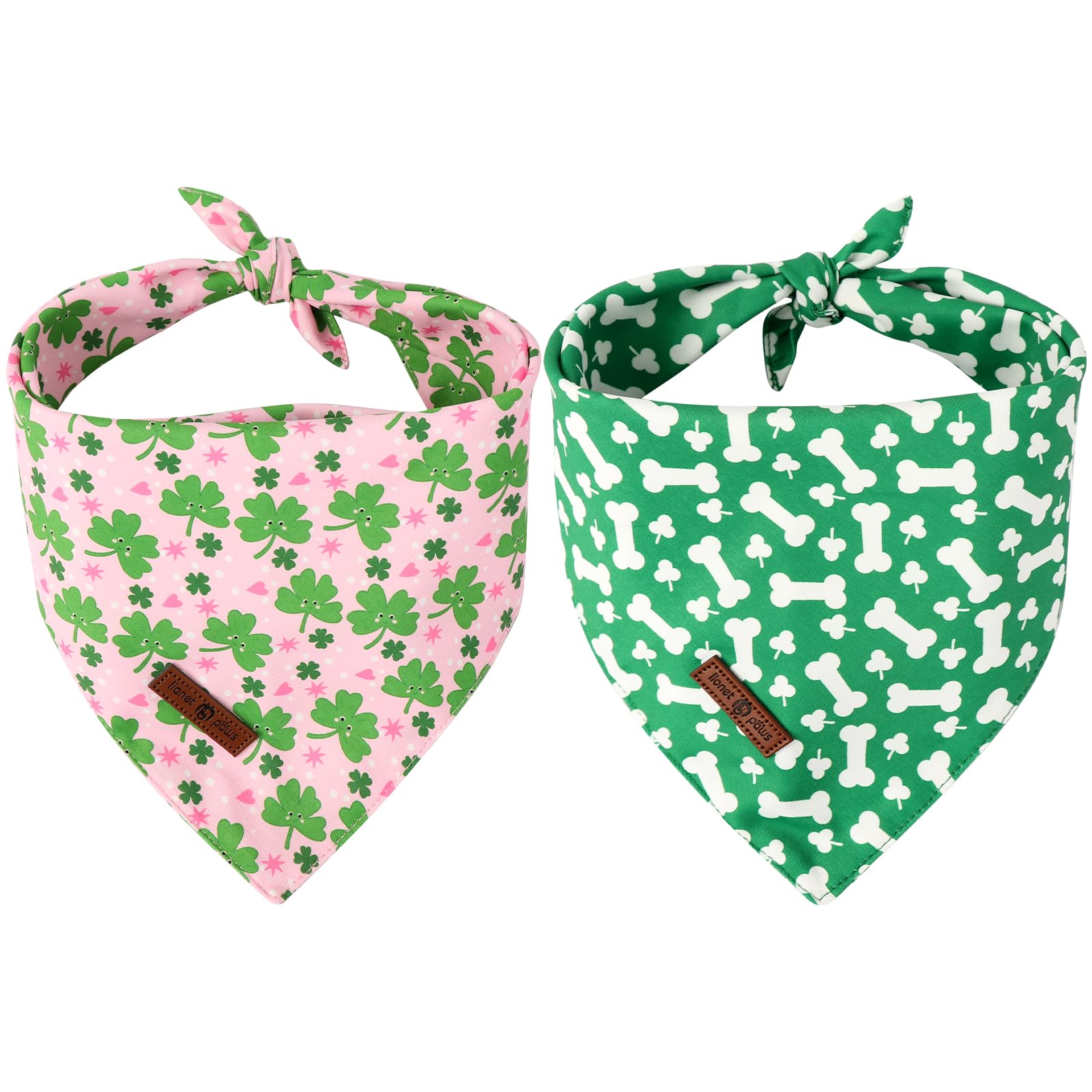 Lionet Paws St. Patrick 2pcs Dog Bandanas, Green Clover Dog Scarf Bib Premium Fabric, Happy St. Patrick Pink Bandanas for Medium Large Dogs Pets