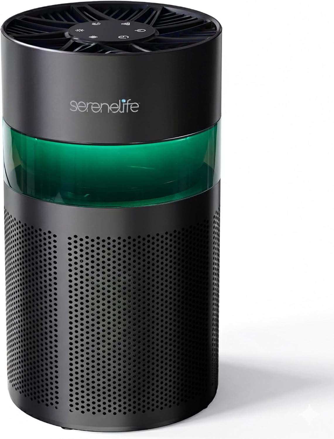 SereneLife Portable Air Purifier - Small Air Purifier with Aroma Box & Ambient Light, High Filtration Efficiency, 2-Speed, Timer & Sleep Mode, Filter Change Reminder, 6 x 6 x 12 in. (Black)